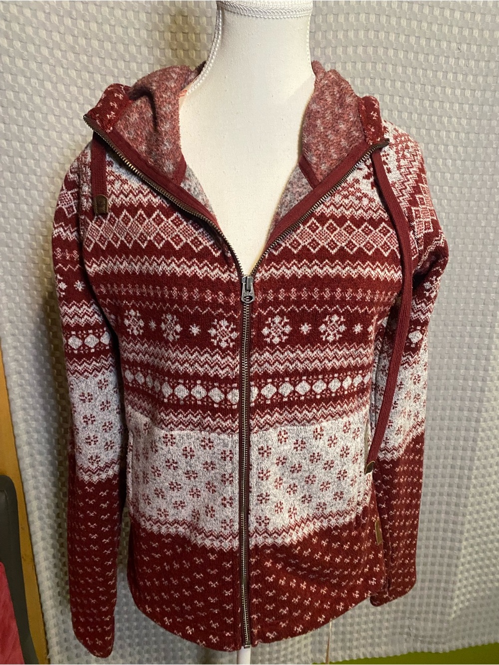 Roots Red and White Fair Isle Zip Hoodie Jacket